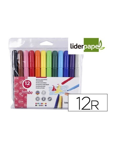 ROTULADOR LIDERPAPEL JUMBO BOLSA 12 UNIDADES COLORES SURTIDOS