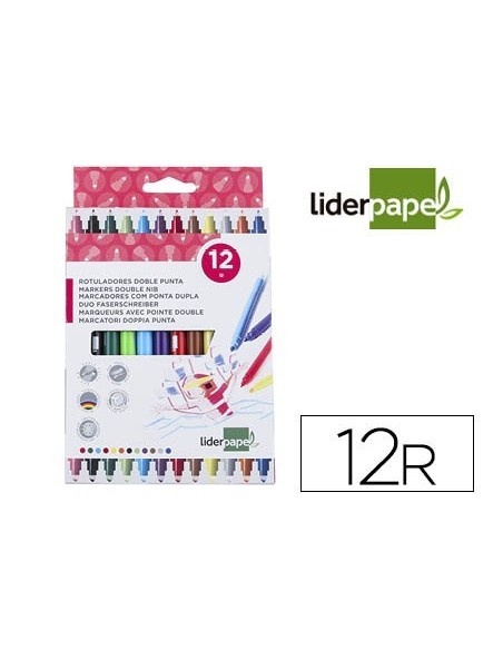 ROTULADOR LIDERPAPEL DUO DOBLE PUNTA FINA Y GRUESA CAJA DE 12UNIDADES COLORES SURTIDOS