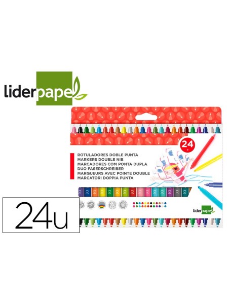 ROTULADOR LIDERPAPEL DUO DOBLE PUNTA FINA Y GRUESA CAJA DE 24UNIDADES COLORES SURTIDOS