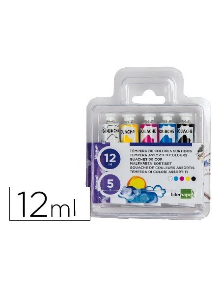 TEMPERA LIDERPAPEL EN TUBO DE ALUMINO DE 12 ML ESTUCHE DE 5 TUBOS COLORES SURTIDOS