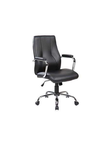 SILLA ROCADA DIRECCION SIMIL PIEL CON BRAZOS BASE METALICA CROMADA DIAMETRO 700MM RESPALDO 730MMX500MM