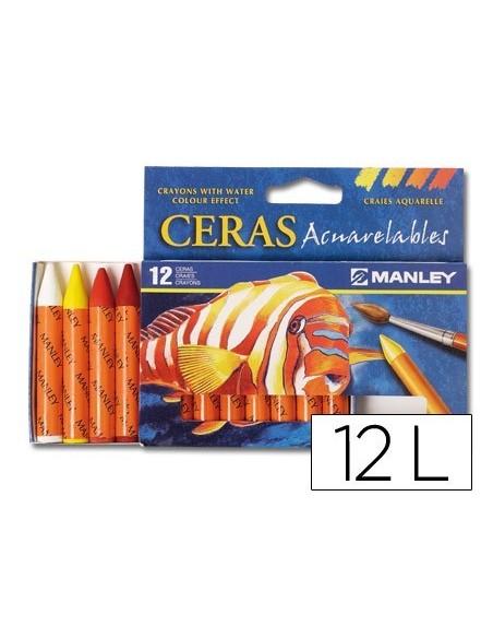 LAPICES CERA MANLEY ACUARELABLE CAJA DE 12 UNIDADES COLORES SURTIDOS