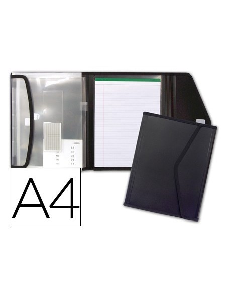 CARPETA LIDERPAPEL PORTADOCUMENTOS POLIPROPILENO CON 5 BOLSAS Y BLOC DE NOTAS CIERRE DE VELCRO DIN A4 NEGRO