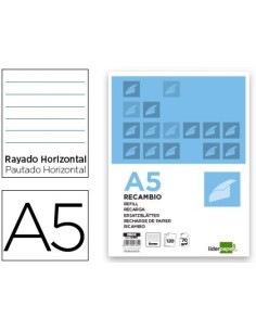 RECAMBIO LIDERPAPEL A5 120 HOJAS 80G/M2 HORIZONTAL SIN MARGEN 6 TALADROS BANDAS DE 5 COLORES