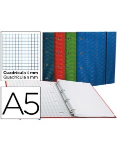 CARPETA CON RECAMBIO LIDERPAPEL A5 CUADRO 5MM FORRADA 4 ANILLAS 20MM