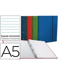 CARPETA CON RECAMBIO LIDERPAPEL A5 HORIZONTAL FORRADA 4 ANILLAS 20MM
