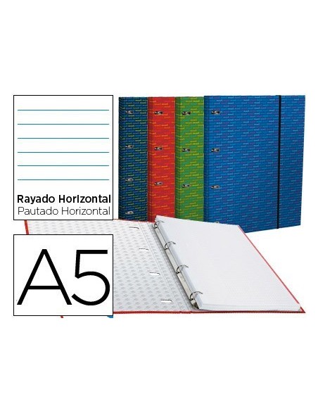 CARPETA CON RECAMBIO LIDERPAPEL A5 HORIZONTAL FORRADA 4 ANILLAS 20MM