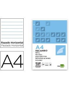 RECAMBIO LIDERPAPEL A4 120 HOJAS 70G/M2 HORIZONTAL SIN MARGEN 4 TALADROS BANDAS DE 5 COLORES