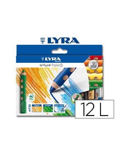 LAPICES DE COLORES ACUARELABLE LYRA GROOVE TRIPLETRIANGULAR MINAS 10 MM CAJA DE 12 COLORES SURTIDOS