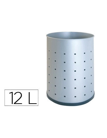 PAPELERA METALICA 101-R PLATEADA PINTADA PERFORADA 315X215 MM