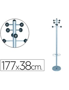 PERCHERO METALICO PIE CON PARAGUERO 8 COLGADORES COLOR PLATA 177X38 CM