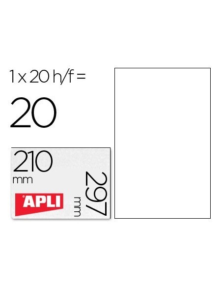 ETIQUETA ADHESIVA APLI TRANSLUCIDAS 1225 TAMAÑO 210X297 MM - FOTOCOPIADORA -LASER CAJA CON 20 ETIQUETAS
