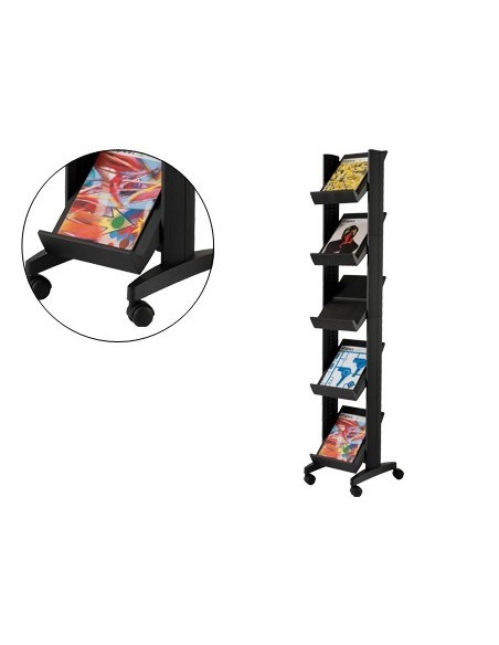 EXPOSITOR FASTPAPERFLOW DE SUELO MOVIL 5 ESTANTES DE 275X327MM COLOR NEGRO TAMAÑO DEL EXPOSITOR 350X1675X385 MM
