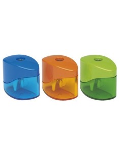 SACAPUNTAS M+R METALICO PEQUEÑO 1 USO CON DEPOSITO COLORES SURTIDOS