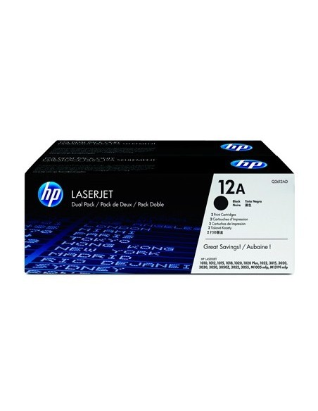 TONER HP LASERJET 1010 1012 1015 1018 1020 1022 3015 3020 3030 3050 3052 3055 12A NEGRO PACK 2 2.000 PAG