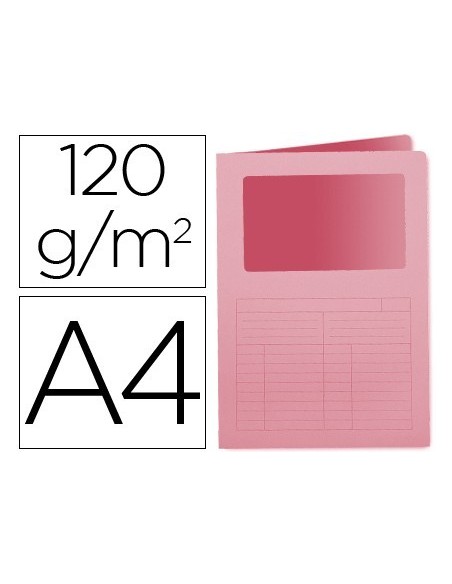 SUBCARPETA CARTULINA Q-CONNECT DIN A4 ROSA CON VENTANA TRANSPARENTE 120 GR