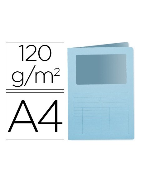 SUBCARPETA CARTULINA Q-CONNECT DIN A4 AZUL CON VENTANA TRANSPARENTE 120 GR