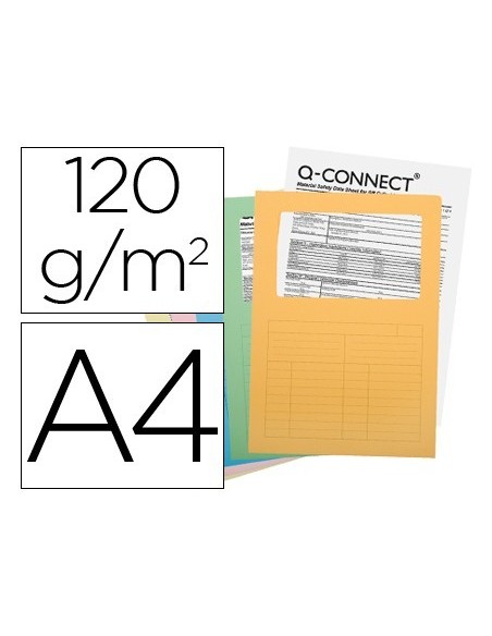 SUBCARPETA CARTULINA Q-CONNECT DIN A4 COLORES SURTIDOS CON CON VENTANA TRANSPARENTE 120 GR PAQUETE DE 25 UNIDADES