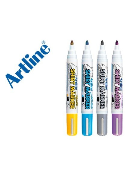 ROTULADOR ARTLINE CAMISETA EKT-2 AMARILLO,GRIS,CELESTE Y VIOLETA PUNTA REDONDA 2 MM USO EN CAMISETA CAJA DE 4