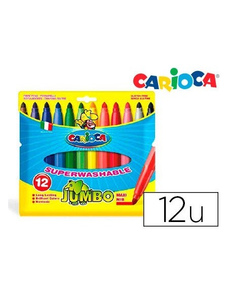 ROTULADOR CARIOCA JUMBO PUNTA GRUESA ESTUCHE DE 12 COLORES SURTIDOS