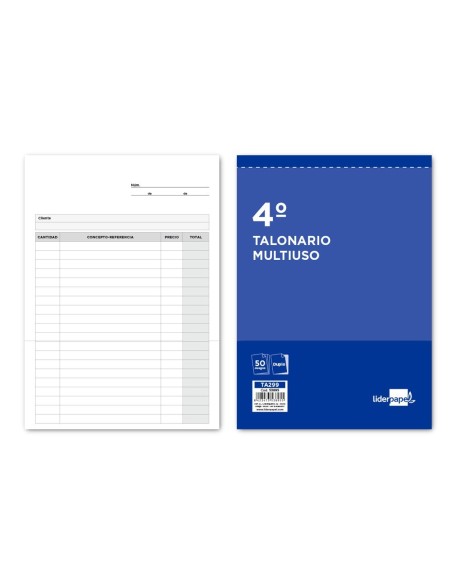 TALONARIO LIDERPAPEL MULTIUSOS CUARTO ORIGINAL Y COPIA T299