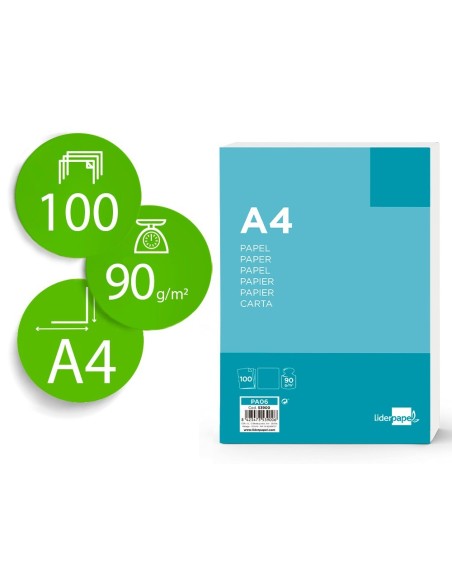 PAPEL LIDERPAPEL A4 90G/M2 LISO PAQUETE DE 100 HOJAS