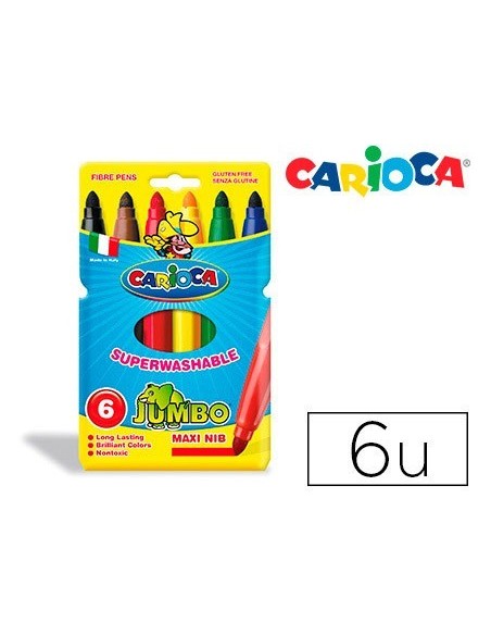ROTULADOR CARIOCA JUMBO PUNTA GRUESA ESTUCHE DE 6 COLORES SURTIDOS