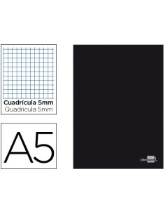 LIBRETA LIDERPAPEL TAPA NEGRA A5 80 HOJAS 60G/M2 CUADRO 5MM CON DOBLE MARGEN