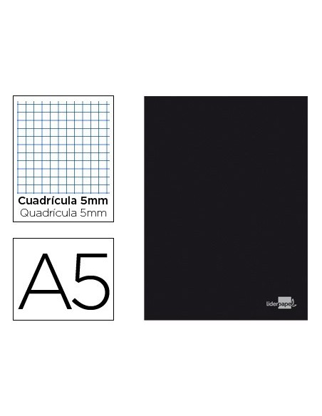LIBRETA LIDERPAPEL TAPA NEGRA A5 80 HOJAS 60G/M2 CUADRO 5MM CON DOBLE MARGEN