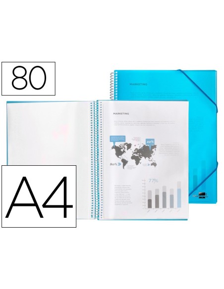 CARPETA LIDERPAPEL ESCAPARATE CON ESPIRAL 80 FUNDAS POLIPROPILENO DIN A4 AZUL