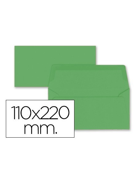 SOBRE LIDERPAPEL AMERICANO VERDE ACEBO 110X220 MM 80 GR PACK DE 9 UNIDADES