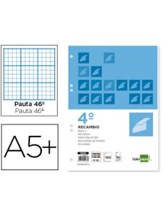 RECAMBIO LIDERPAPEL CUARTO 100 HOJAS 60G/M2 RAYADO N. 46 6 TALADROS