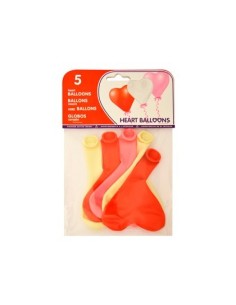 GLOBO 100% LATEX BIODEGRADABLE CON FORMA CORAZON BOLSA DE 5 UNIDADES