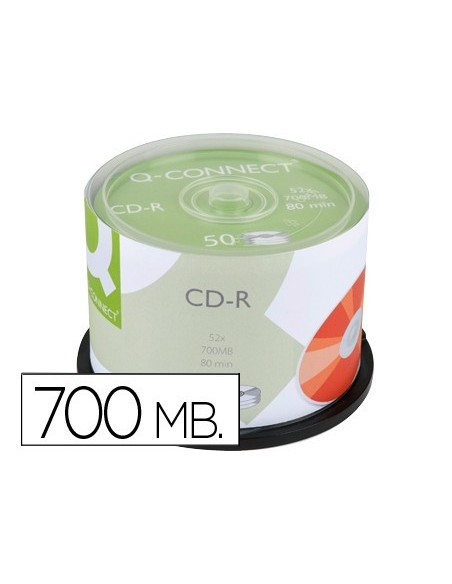 CD-R Q-CONNECT CAPACIDAD 700MB DURACION 80MIN VELOCIDAD 52X BOTE DE 50 UNIDADES