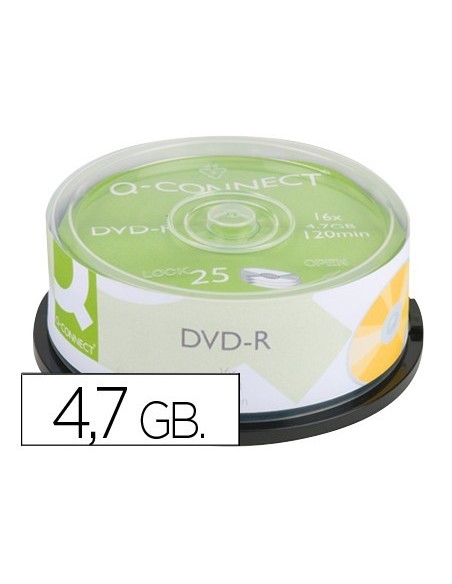 DVD-R Q-CONNECT CAPACIDAD 4,7GB DURACION 120MIN VELOCIDAD 16X BOTE DE 25 UNIDADES