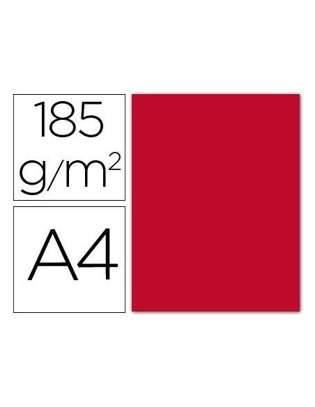 CARTULINA GUARRO DIN A4 ROJO 185 GR PAQUETE 50 HOJAS