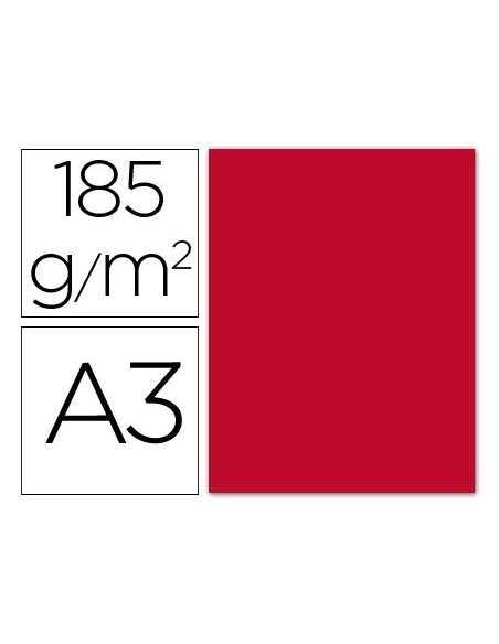 CARTULINA GUARRO DIN A3 ROJO 185 GR PAQUETE 50 HOJAS