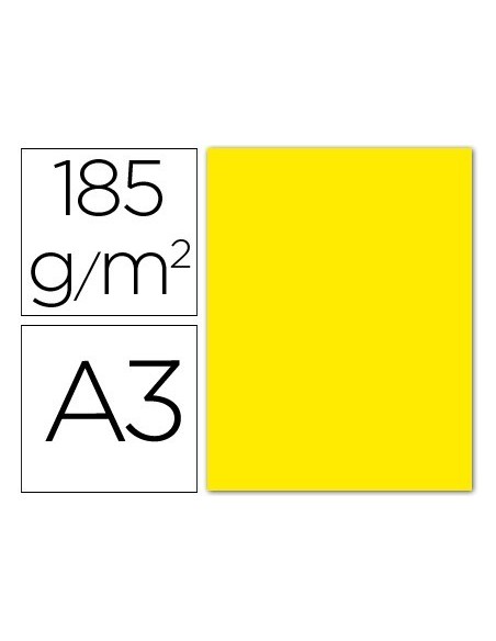CARTULINA GUARRO DIN A3 AMARILLO FLUORESCENTE 250 GRS PAQUETE 50 HOJAS