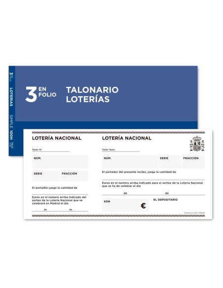 TALONARIO LIDERPAPEL LOTERIA TRES EN FOLIO 111
