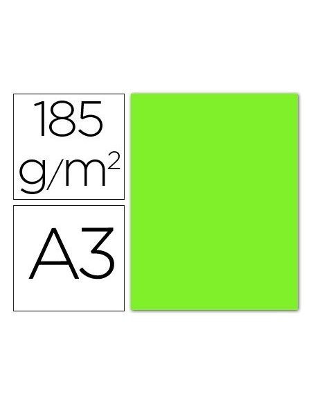 CARTULINA GUARRO DIN A3 VERDE FLUORESCENTE 250 GR PAQUETE 50 HOJAS