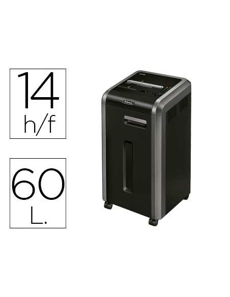 DESTRUCTORA DE DOCUMENTOS FELLOWES 225MI CAPACIDAD DE CORTE 14H SEGURIDAD P5 CLIPS GRAPAS TARJETAS Y CD 60 LITROS