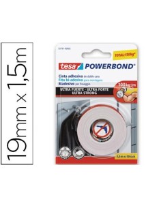 CINTA ADHESIVA TESA DOBLE CARA ULTRA STRONG EXTRAFUERTE PARA INTERIOR Y EXTERIOR 1,5M X19MM