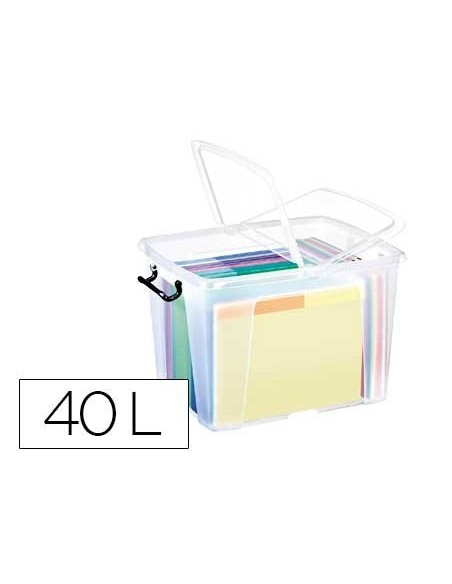 CONTENEDOR PLASTICO CEP 40 LITROS 397X498X329 MM TRANSPARENTE CON TAPA Y CIERRE HERMETICO