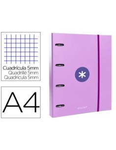 CARPETA CON RECAMBIO Y SOLAPA LIDERPAPEL ANTARTIK A4 CUADRO 5MM FORRADA 4 ANILLAS REDONDAS 40MM COLOR LAVANDA