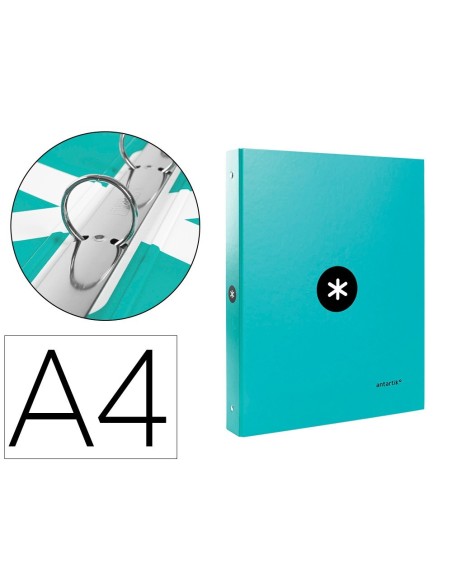 CARPETA LIDERPAPEL ANTARTIK A4 FORRADA 4 ANILLAS 25 MM REDONDAS COLOR MENTA