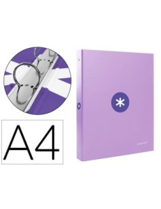 CARPETA LIDERPAPEL ANTARTIK A4 FORRADA 4 ANILLAS 25 MM REDONDAS COLOR LAVANDA