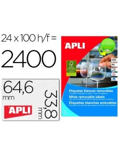 ETIQUETA ADHESIVAS APLI 3056 TAMAÑO 64,6 X 33,8 MM PARA FOTOCOPIADORA LASER INK-JET CAJA CON 100 HOJAS A-4 REMOVI.