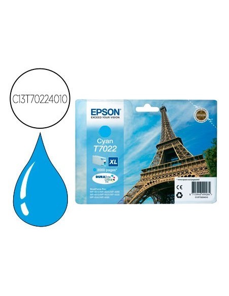 INK-JET EPSON STYLUS T7022 CIAN XL WP-4000 4500 CAPACIDAD 2400 PAG