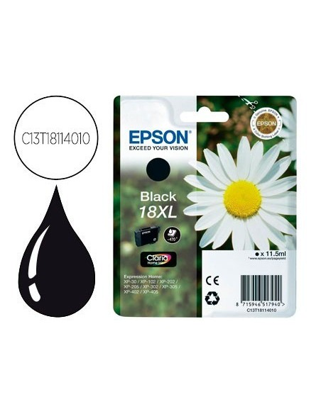 INK-JET EPSON T18XL NEGRO EXPRESSION HOME XP-102 XP-205 XP-305 XP-405 CAPACIDAD 470 PAG