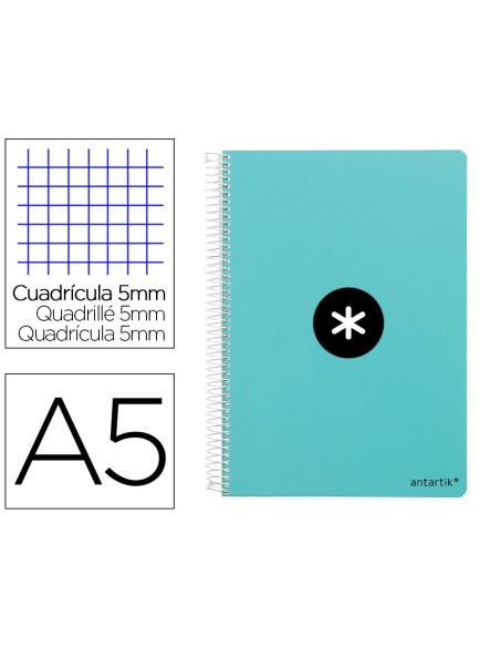CUADERNO ESPIRAL LIDERPAPEL A5 ANTARTIK TAPA DURA 80H 100 GR CUADRO 5MM COLOR MENTA